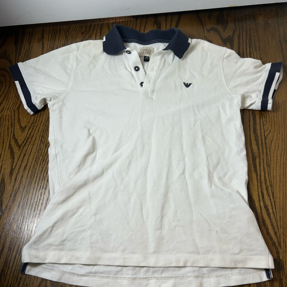 Armani Junior White Polo with Navy Trim